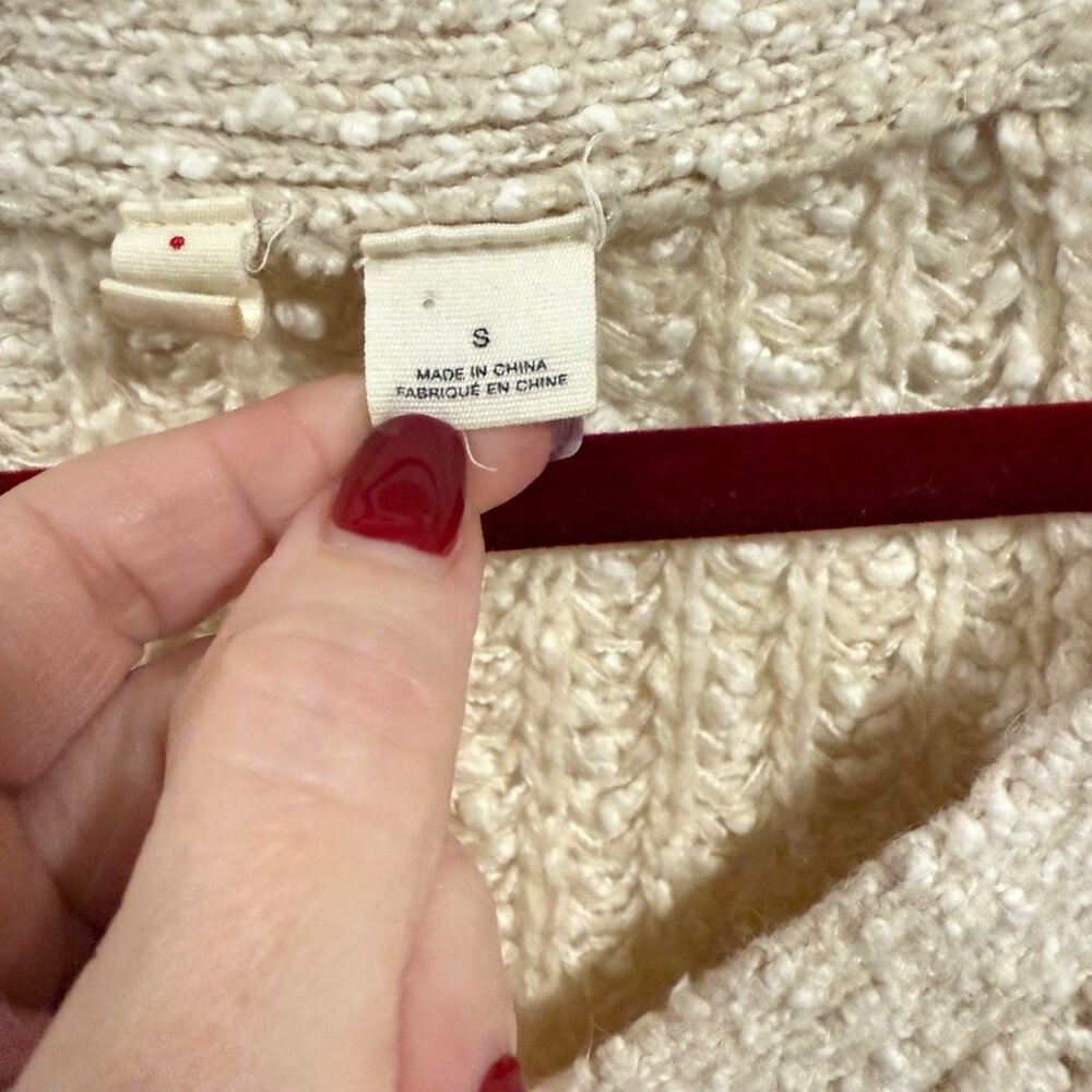 Anthropologie Moth Cream Marled Knit V-Neck Sweater with Side Zipper Size S - Picture 4 of 7
